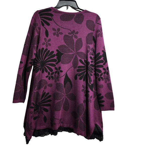 Purple Tunic Top Sweter Long Sleeve With Lace Hem Cashmere And Wool Blend Size L - Picture 9 of 10